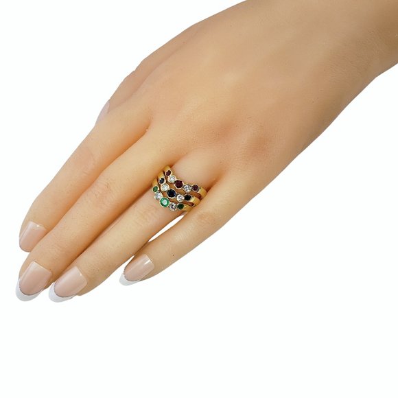 Vintage Set of 3 14K Yellow Gold Ruby/Emerald/Sapphire and Diamond Ring #12027 - Picture 7 of 8